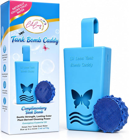 Eucalyptus Reusable Toilet Tank Caddy with 1 Tank Bomb | Cleans, Deodorizes & Colors Toilet Water | Up to 30 Days Per Bomb