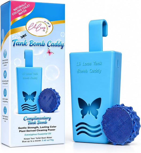 Eucalyptus Reusable Toilet Tank Caddy with 1 Tank Bomb | Cleans, Deodorizes & Colors Toilet Water | Up to 30 Days Per Bomb