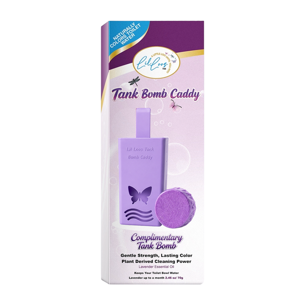 Lavender Reusable Toilet Tank Caddy with 1 Tank Bomb | Cleans, Deodorizes & Colors Toilet Water | Up to 30 Days Per Bomb