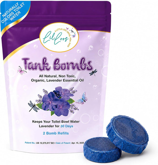 Lavender Toilet Tank Bomb Refills – 2 Pack | For Reusable Toilet Tank Caddy | Cleans, Deodorizes & Colors Toilet Water | Up to 30 Days Per Bomb