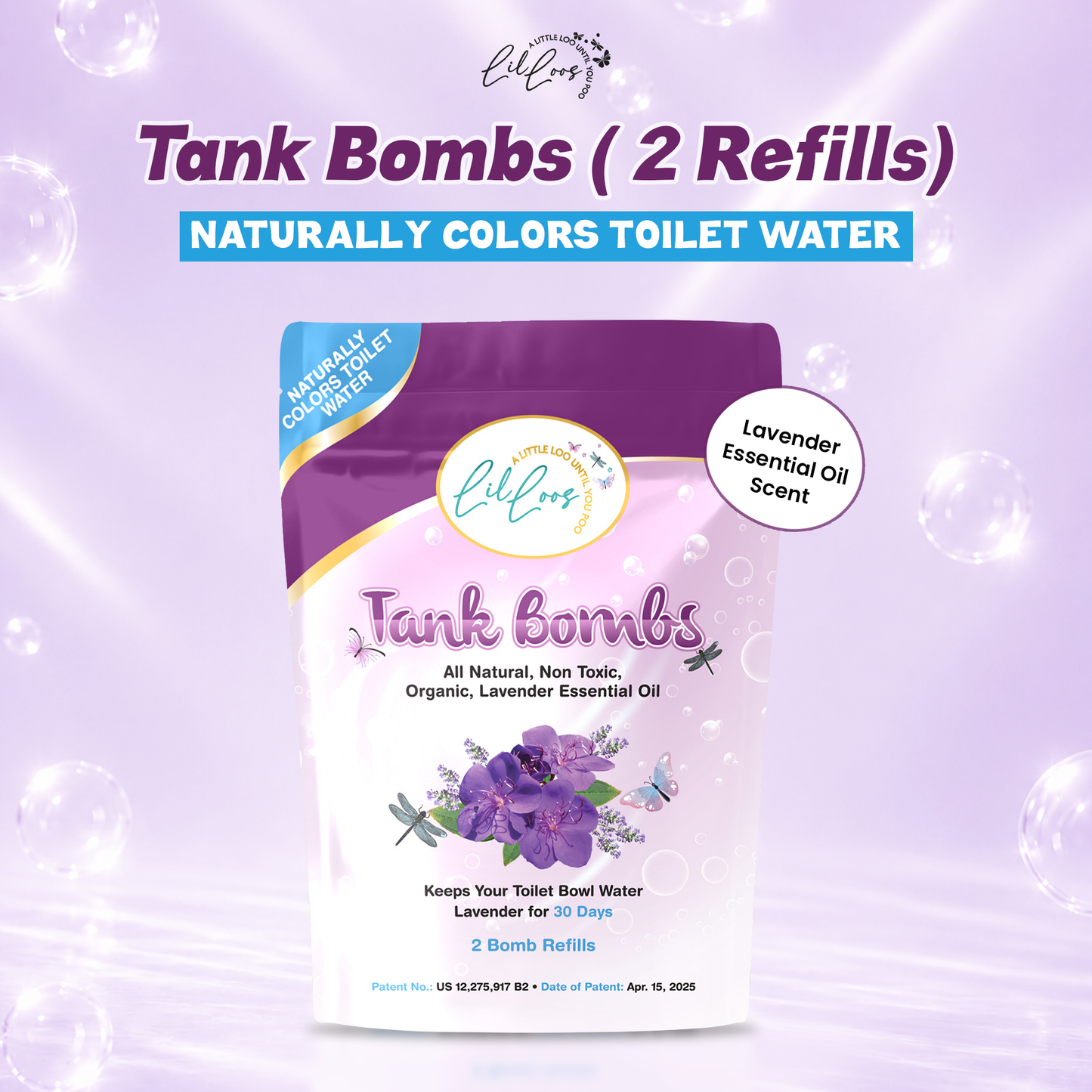 Lavender Toilet Tank Bomb Refills – 2 Pack | For Reusable Toilet Tank Caddy | Cleans, Deodorizes & Colors Toilet Water | Up to 30 Days Per Bomb