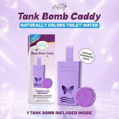 Lavender Reusable Toilet Tank Caddy with 1 Tank Bomb | Cleans, Deodorizes & Colors Toilet Water | Up to 30 Days Per Bomb