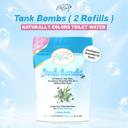 Eucalyptus Toilet Tank Bomb Refills – 2 Pack | For Reusable Toilet Tank Caddy | Cleans, Deodorizes & Colors Toilet Water | Up to 30 Days Per Bomb