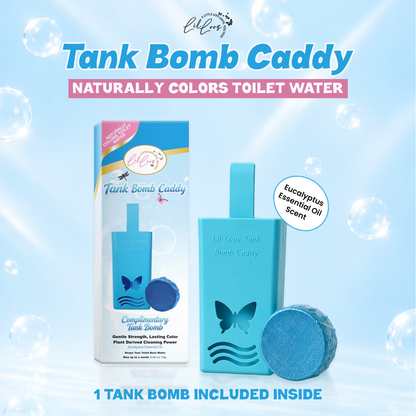 Eucalyptus Reusable Toilet Tank Caddy with 1 Tank Bomb | Cleans, Deodorizes & Colors Toilet Water | Up to 30 Days Per Bomb
