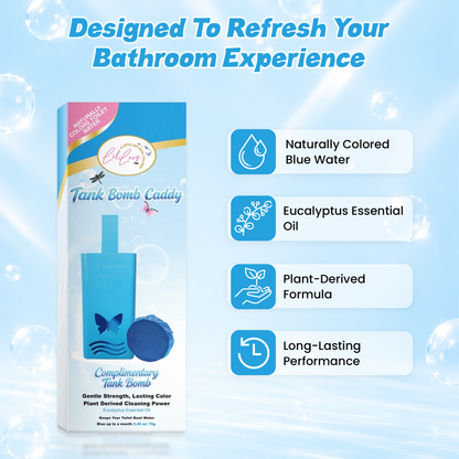 Eucalyptus Reusable Toilet Tank Caddy with 1 Tank Bomb | Cleans, Deodorizes & Colors Toilet Water | Up to 30 Days Per Bomb