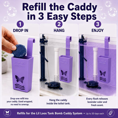 Lavender Toilet Tank Bomb Refills – 2 Pack | For Reusable Toilet Tank Caddy | Cleans, Deodorizes & Colors Toilet Water | Up to 30 Days Per Bomb