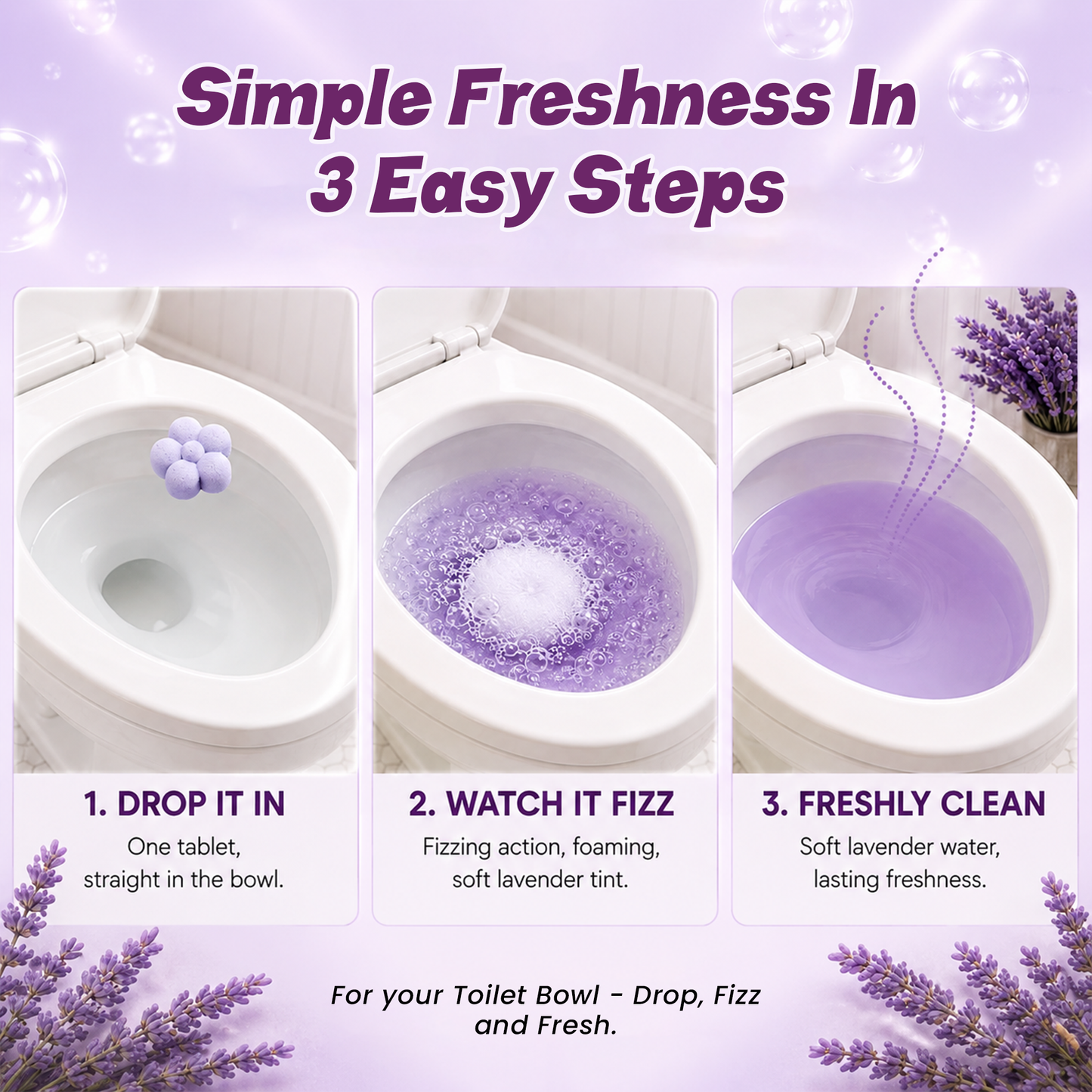 Lavender Drop-In Toilet Bowl Bombs – 5 Pack | Cleans, Deodorizes & Colors Toilet Water