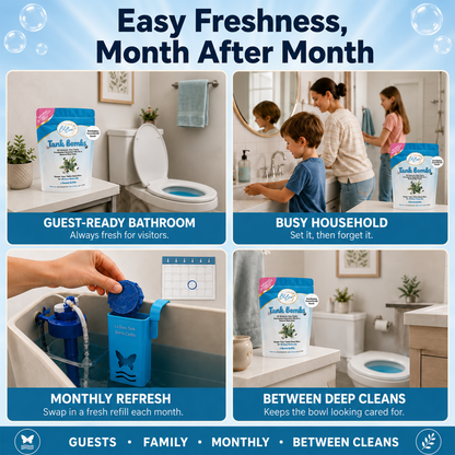 Eucalyptus Toilet Tank Bomb Refills – 2 Pack | For Reusable Toilet Tank Caddy | Cleans, Deodorizes & Colors Toilet Water | Up to 30 Days Per Bomb