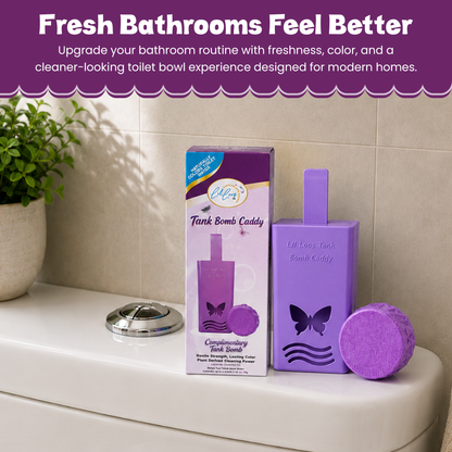 Lavender Reusable Toilet Tank Caddy with 1 Tank Bomb | Cleans, Deodorizes & Colors Toilet Water | Up to 30 Days Per Bomb