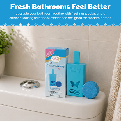 Eucalyptus Reusable Toilet Tank Caddy with 1 Tank Bomb | Cleans, Deodorizes & Colors Toilet Water | Up to 30 Days Per Bomb