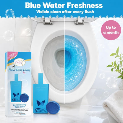 Eucalyptus Reusable Toilet Tank Caddy with 1 Tank Bomb | Cleans, Deodorizes & Colors Toilet Water | Up to 30 Days Per Bomb