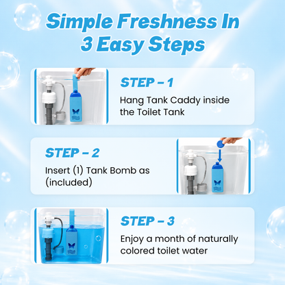 Eucalyptus Reusable Toilet Tank Caddy with 1 Tank Bomb | Cleans, Deodorizes & Colors Toilet Water | Up to 30 Days Per Bomb