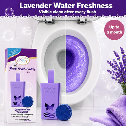Lavender Reusable Toilet Tank Caddy with 1 Tank Bomb | Cleans, Deodorizes & Colors Toilet Water | Up to 30 Days Per Bomb