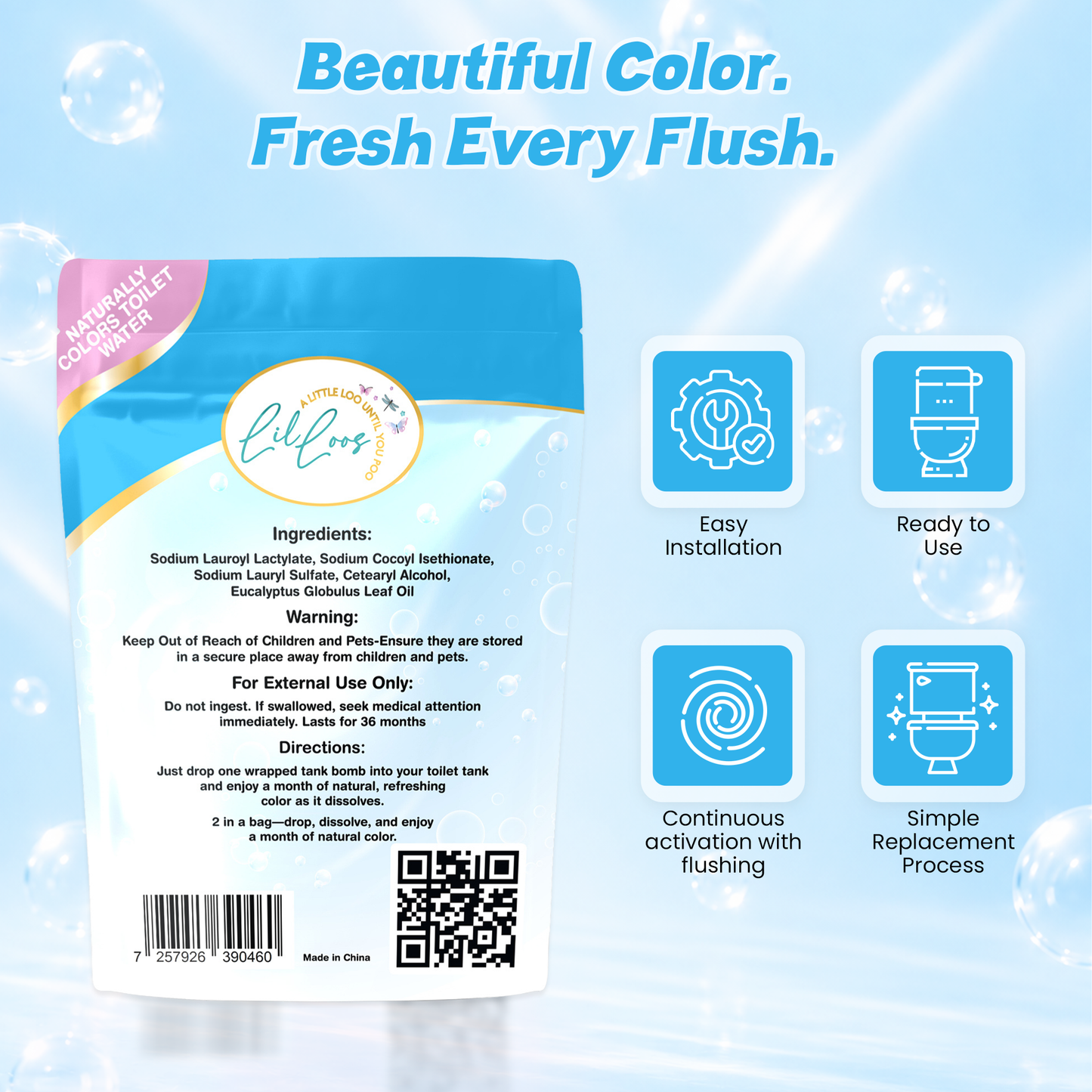 Eucalyptus Toilet Tank Bomb Refills – 2 Pack | For Reusable Toilet Tank Caddy | Cleans, Deodorizes & Colors Toilet Water | Up to 30 Days Per Bomb