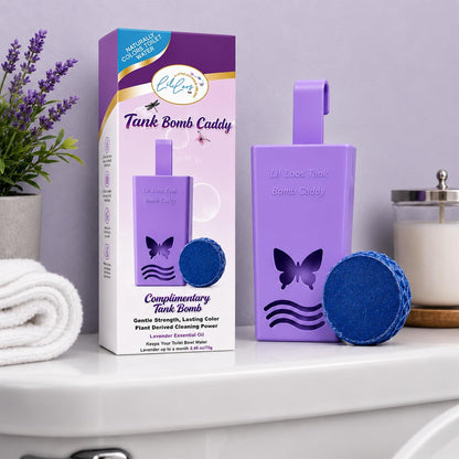 Lavender Reusable Toilet Tank Caddy with 1 Tank Bomb | Cleans, Deodorizes & Colors Toilet Water | Up to 30 Days Per Bomb