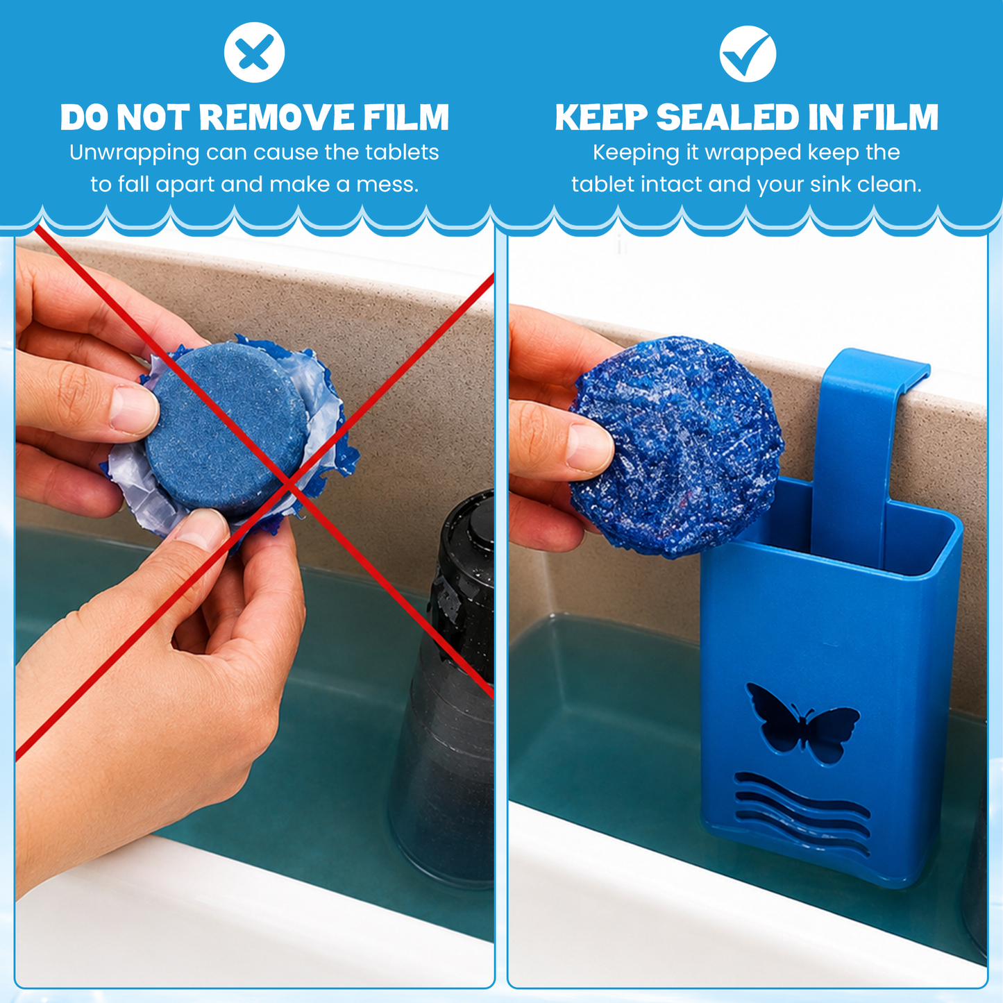 Eucalyptus Reusable Toilet Tank Caddy with 1 Tank Bomb | Cleans, Deodorizes & Colors Toilet Water | Up to 30 Days Per Bomb