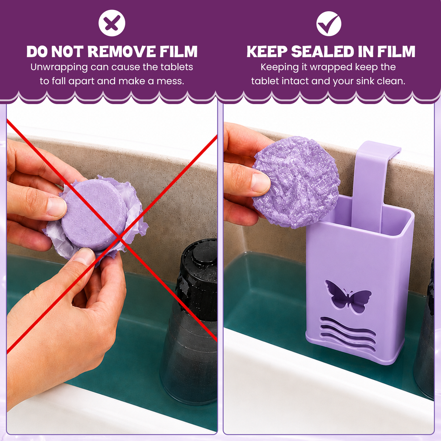 Lavender Reusable Toilet Tank Caddy with 1 Tank Bomb | Cleans, Deodorizes & Colors Toilet Water | Up to 30 Days Per Bomb