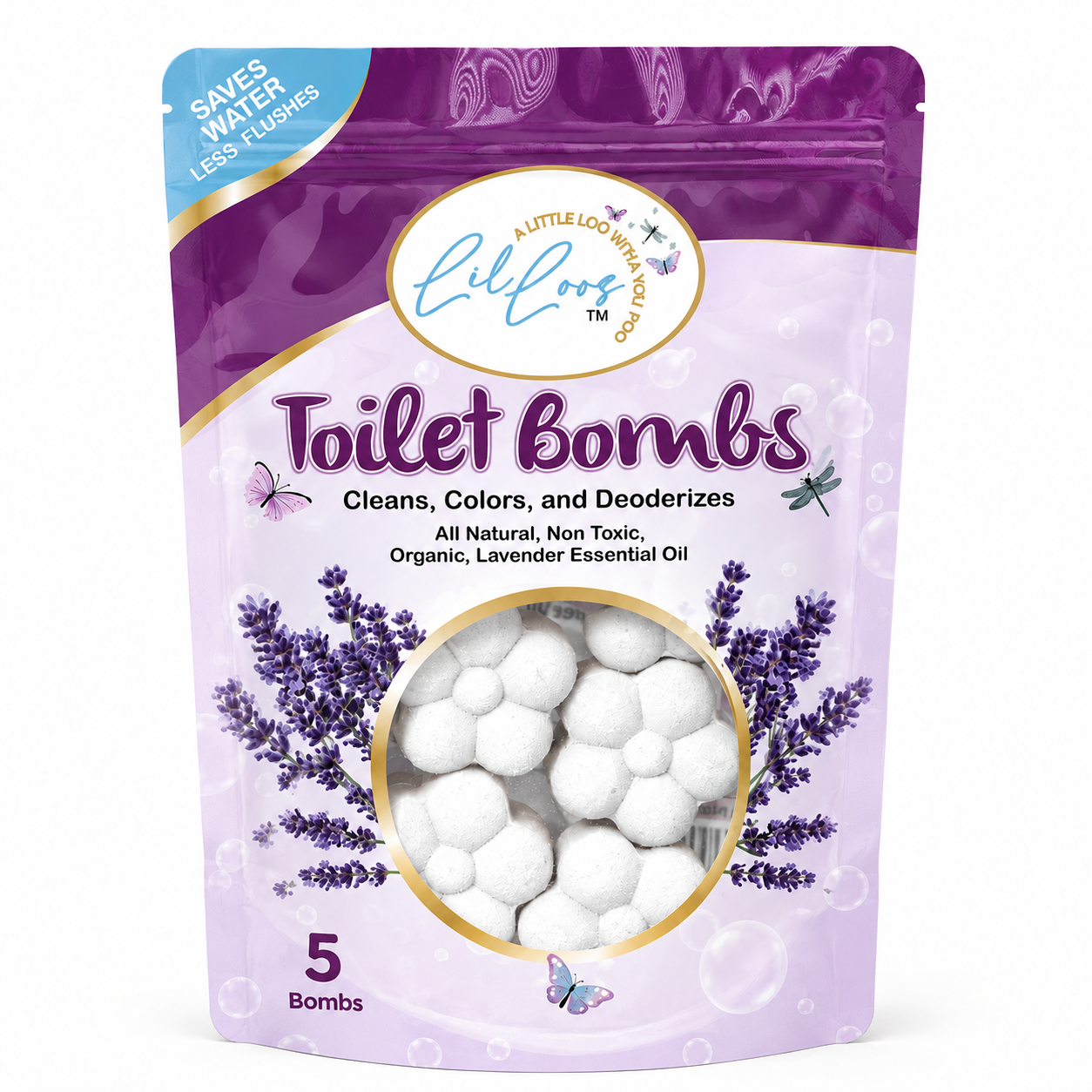 Lavender Drop-In Toilet Bowl Bombs – 5 Pack | Cleans, Deodorizes & Colors Toilet Water